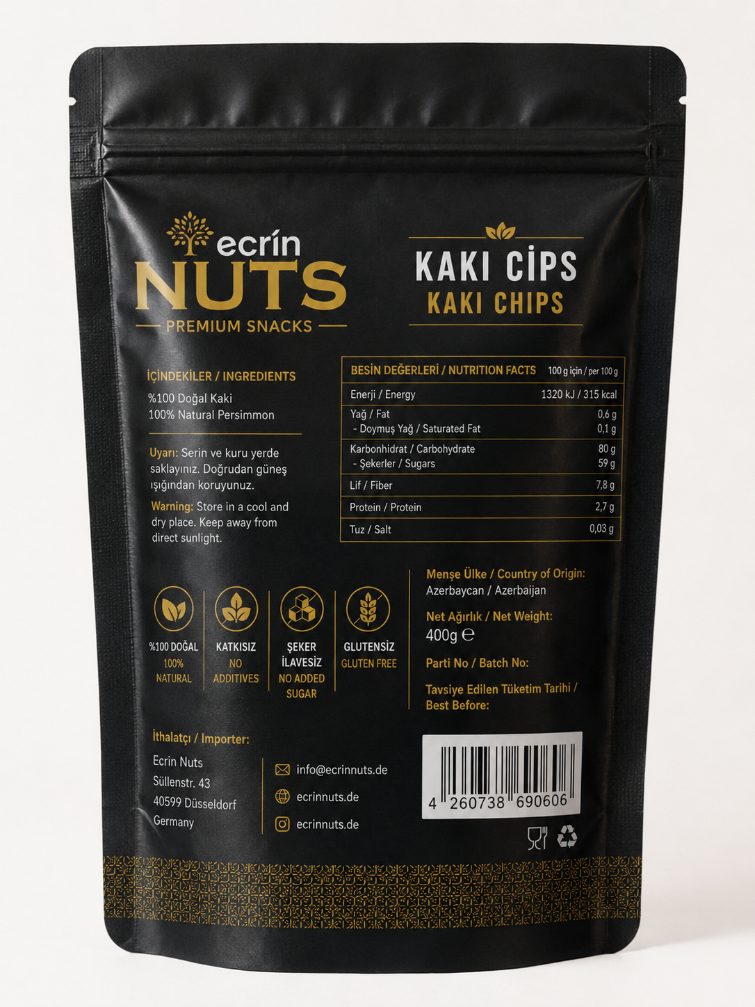 Getrocknete Kaki Chips 400 g