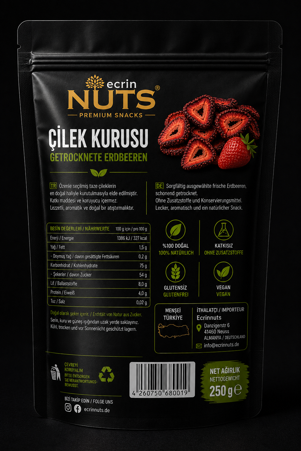 Getrocknete Erdbeerchips 250 g