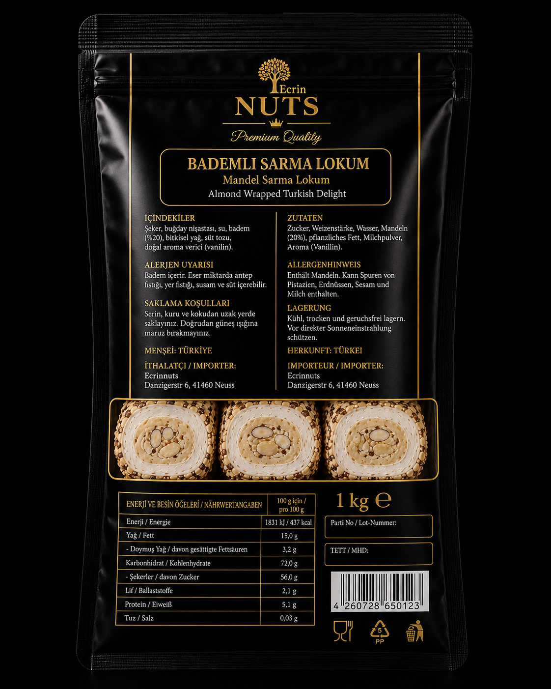 Mandel Rollen Lokum 500 g