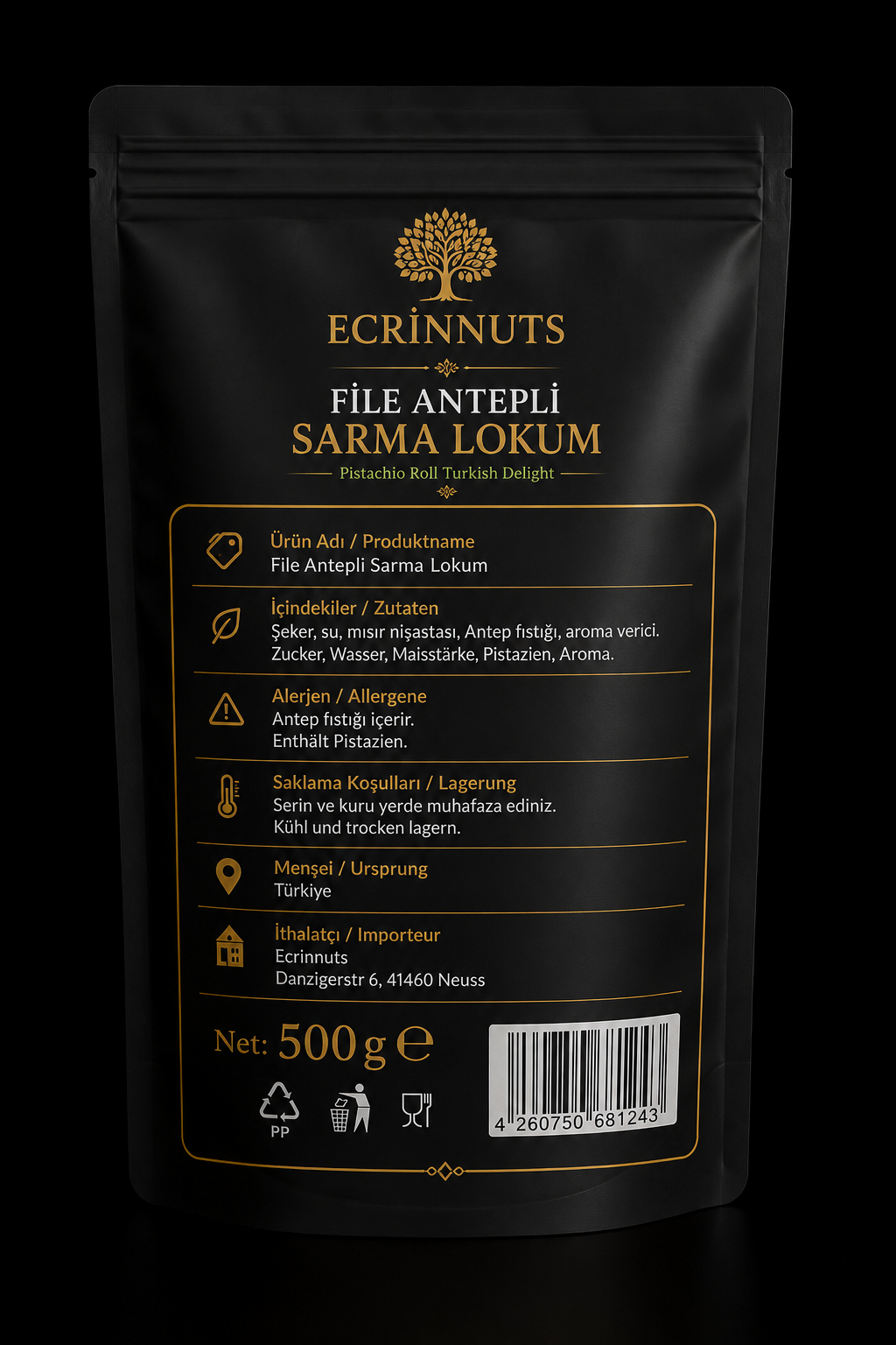 Fein Pistazien Rollen Lokum 500 g