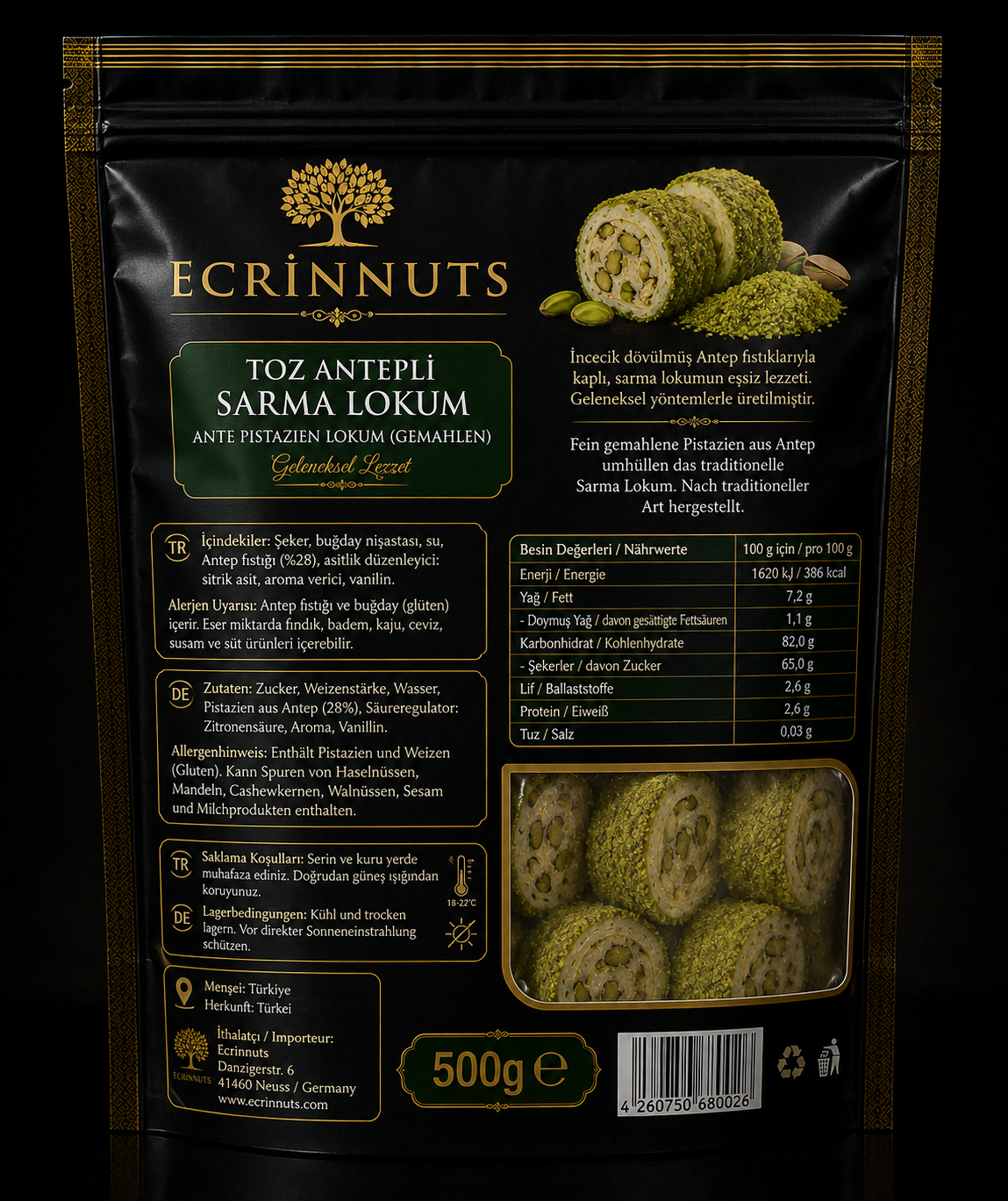 Gemahlenen Pistazien Lokum 500 g