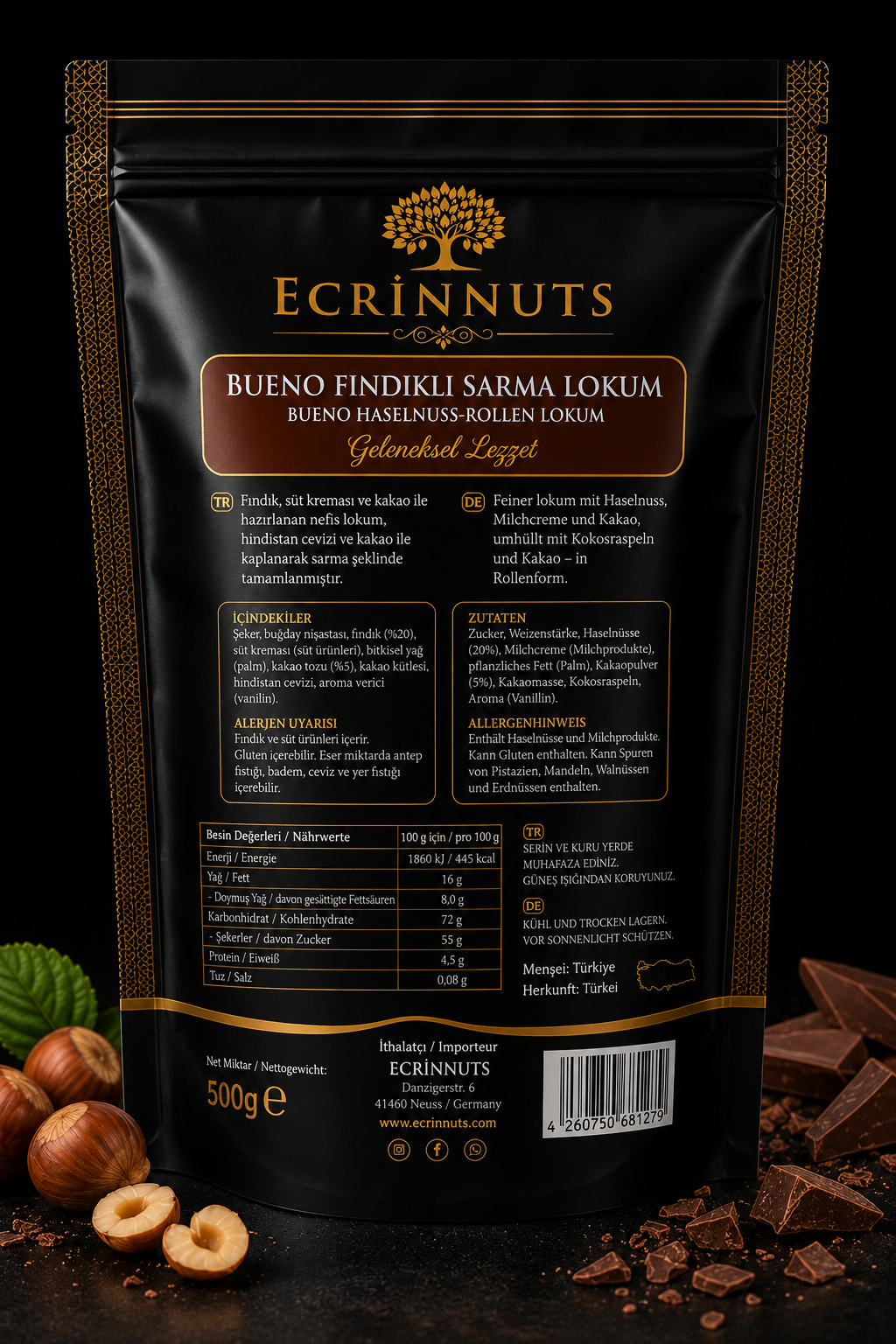 Bueno Haselnuss Rollen Lokum 500 g