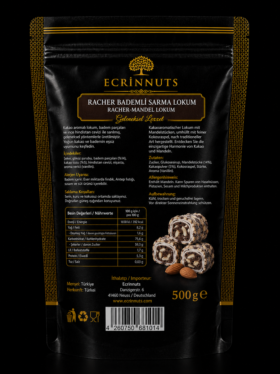 Racher Mandel Rollen Lokum 500 g