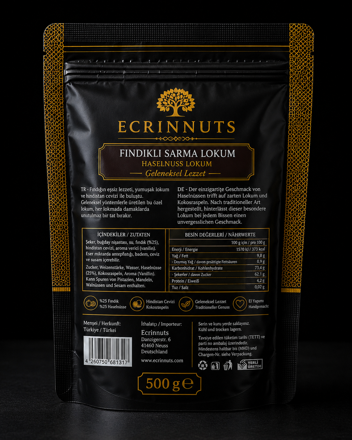 Haselnuss Rollen Lokum 500 g