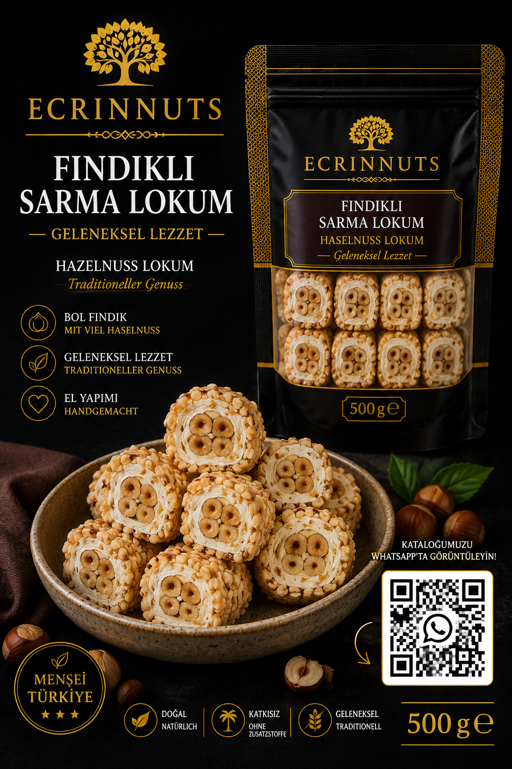 Haselnuss Rollen Lokum 500 g